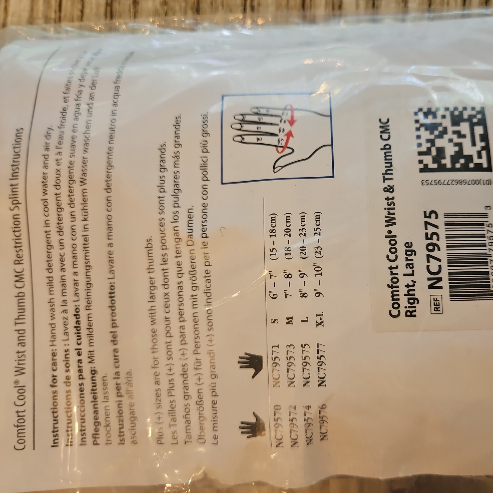 Comfort Cool Wrist/Thumb CMC Restriction Splint Black,Right, Large NC79575
