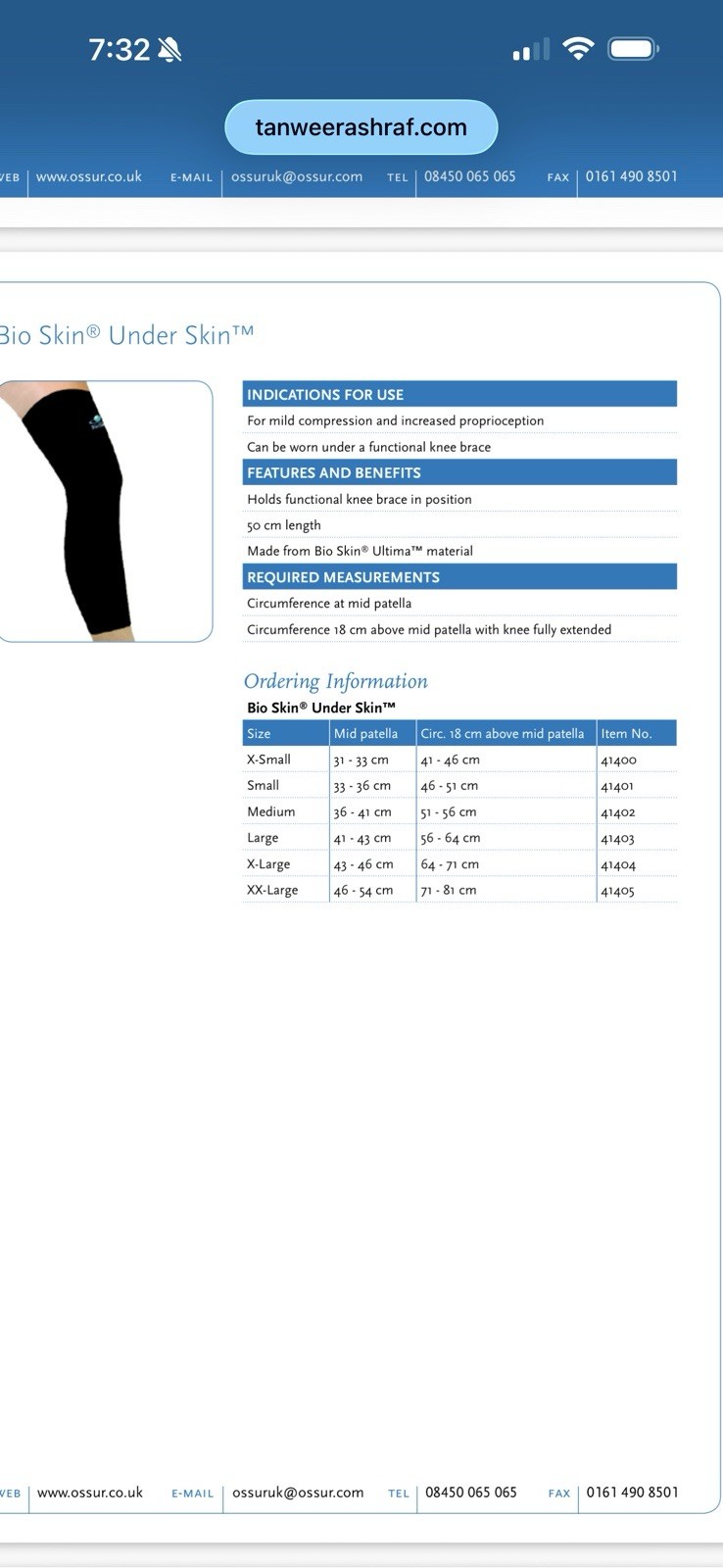 Bioskin Underskin 41403 Large Compression Leg Under Brace Protection Skin