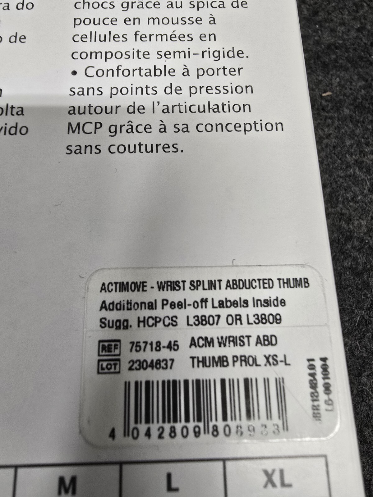 ACTIMOVE PROFESSIONAL LINE WRIST SPLINT 8 INCH, LEFT HAND, X- SMALL, BLACK, NEW
