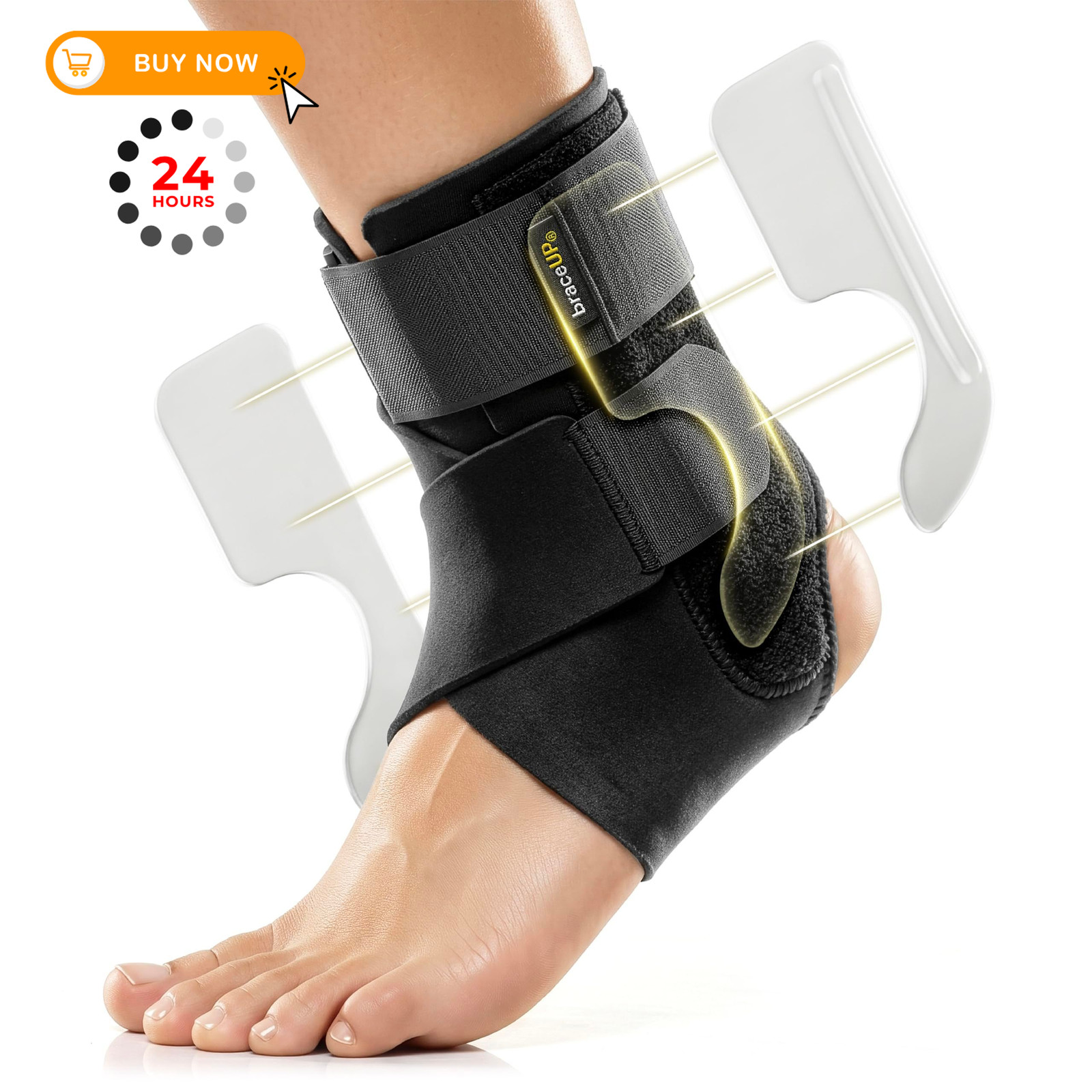 BraceUP Ankle Brace – Relieve Pain, Enhance Stability for One Size, Black