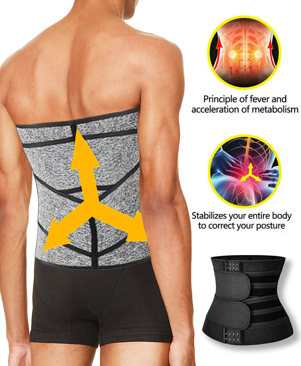 Double Pull Lumbar Brace Back Support Lower Adjustable Waist Trainer Belt Black