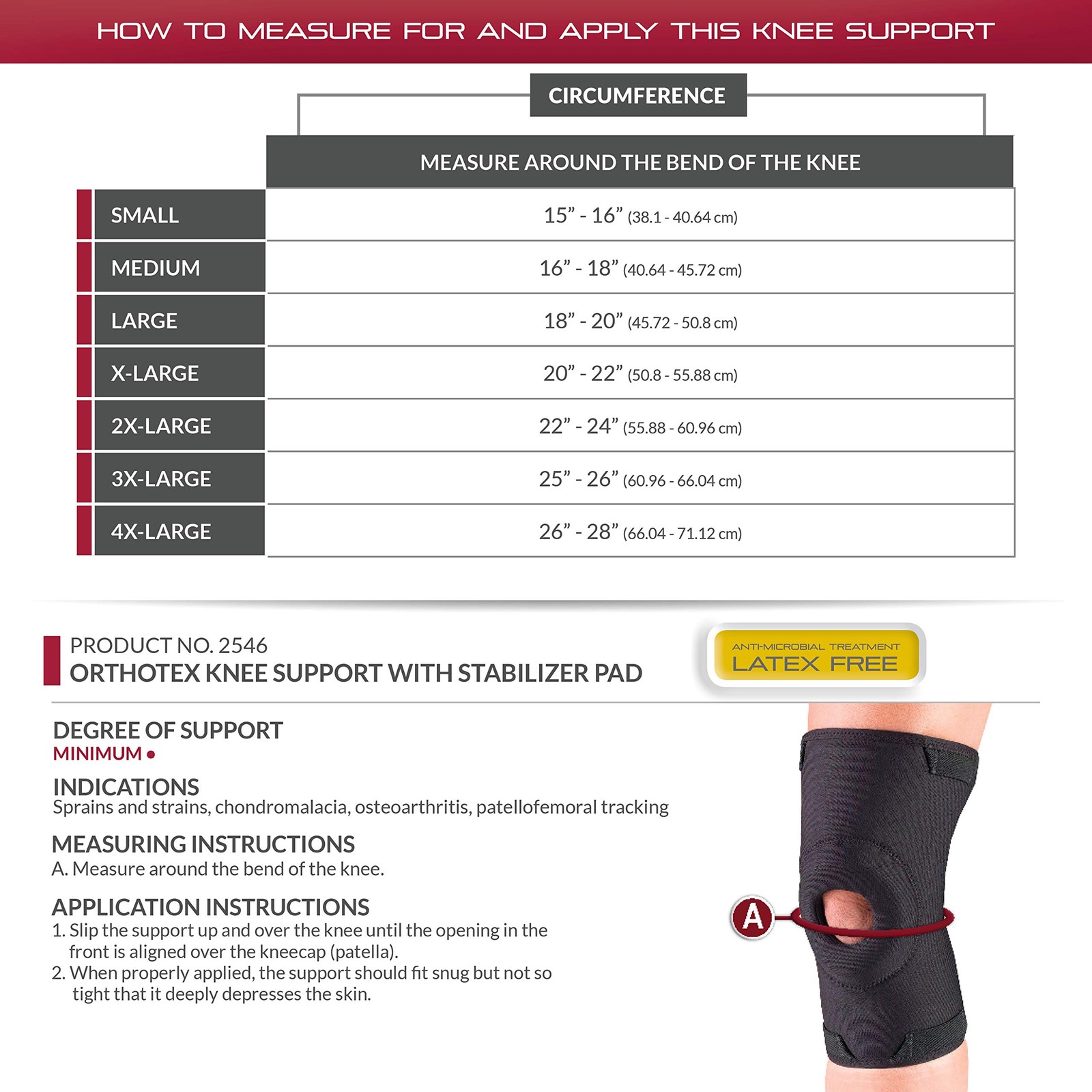 OTC Knee Support, Stabilizer Pad, Orthotex, 4X-Large 4X-Large, black