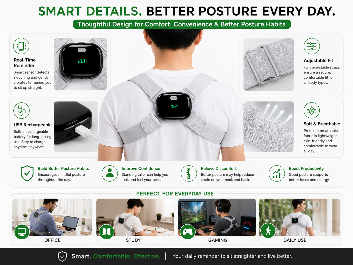 Adjustable Neck Brace Posture Corrector Cervical Support Pain Relief Office Home