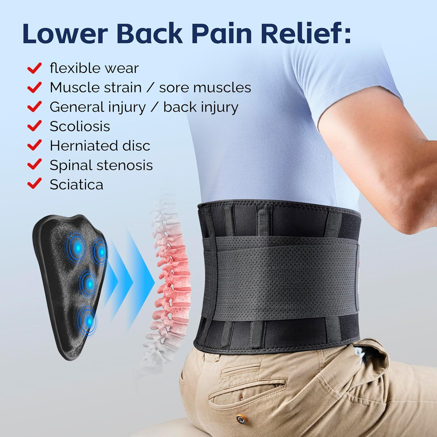 Back Brace for Men Lower Back, Lumbar Support Belt- Back Pain, Adjustable Suppor