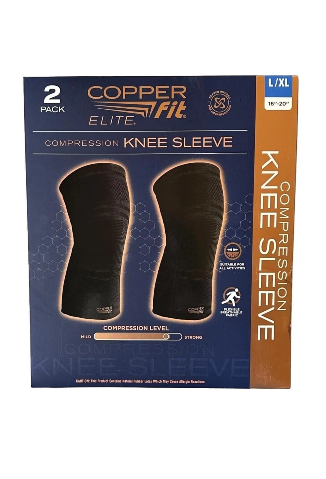 Copper Fit Elite Knee Compression Sleeve Knee Brace 2-Pack, Black (Large/X-Large