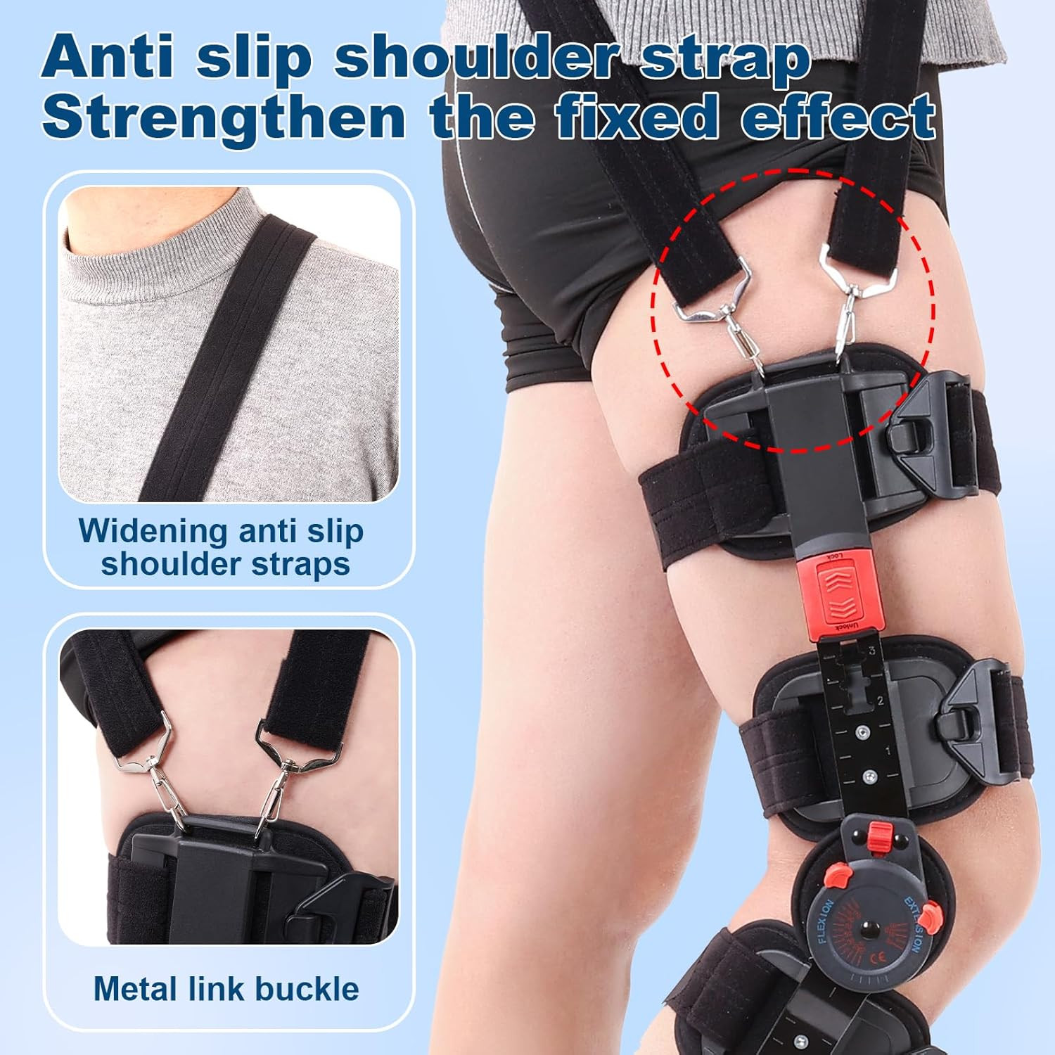 Hinged ROM Knee Brace with Side Stabilizers, Adjustable Post Op Knee Support Ort