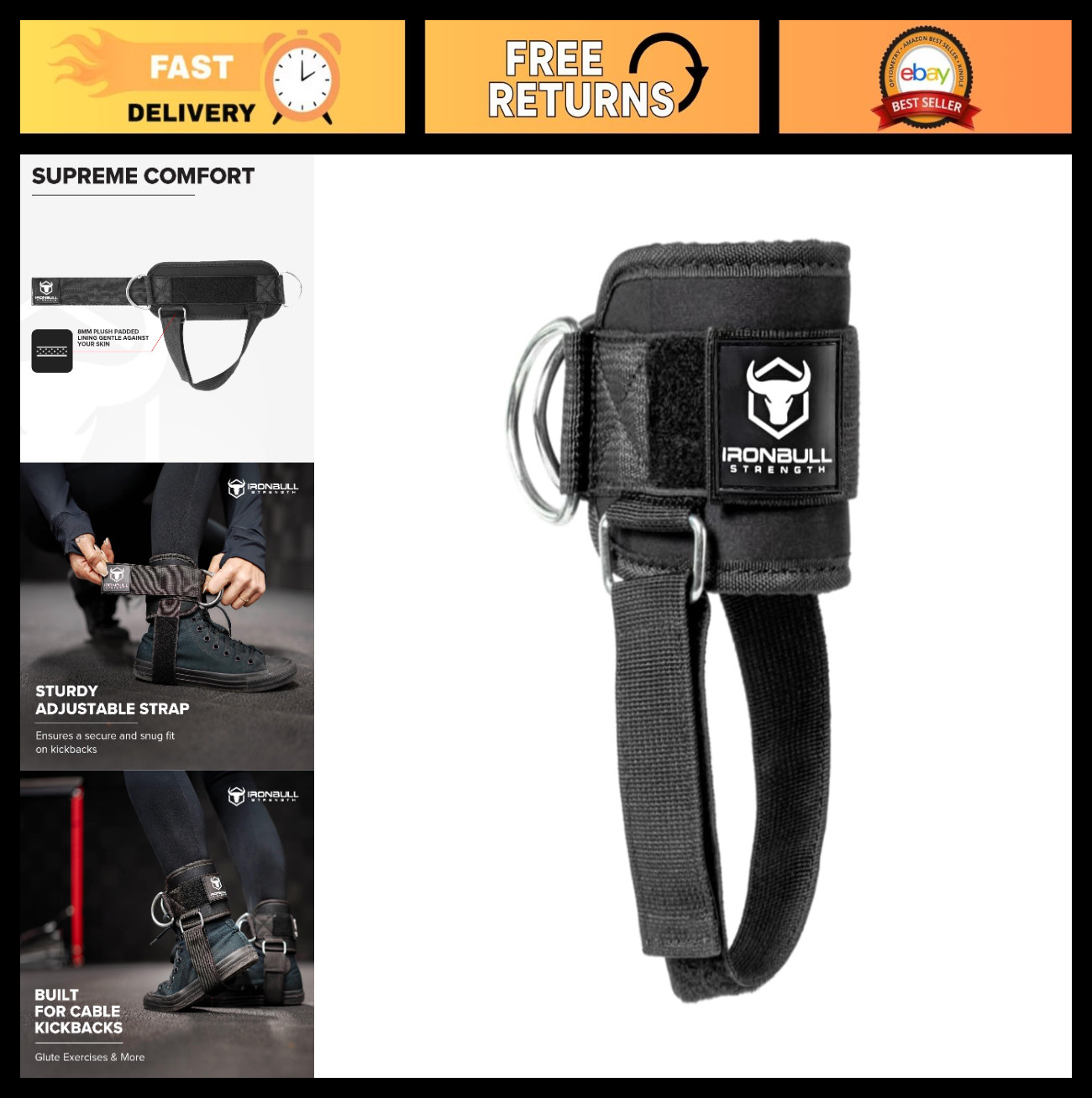 Ankle Strap for Cable Machines & Resistance Bands – Leg Extensions, Kickbacks, H