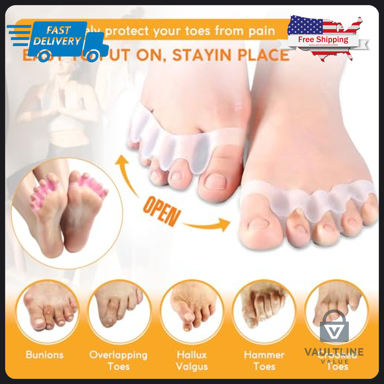 2 Piece Silicone Toe Separator for Bunion and Hammer Toe Relief