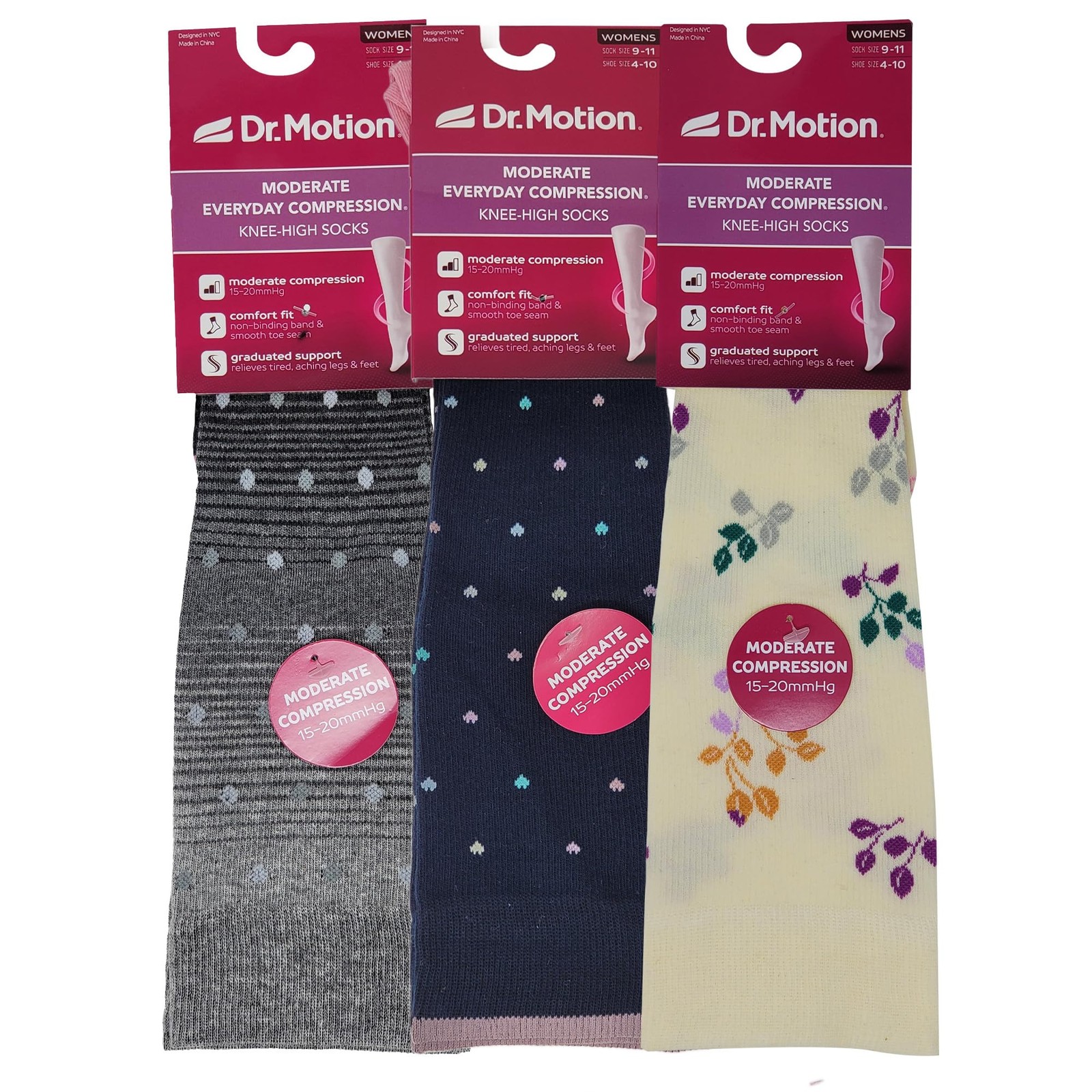 Women’s Compression Knee High Socks 15-20 mmHg 3 Pairs PT#C 9-11