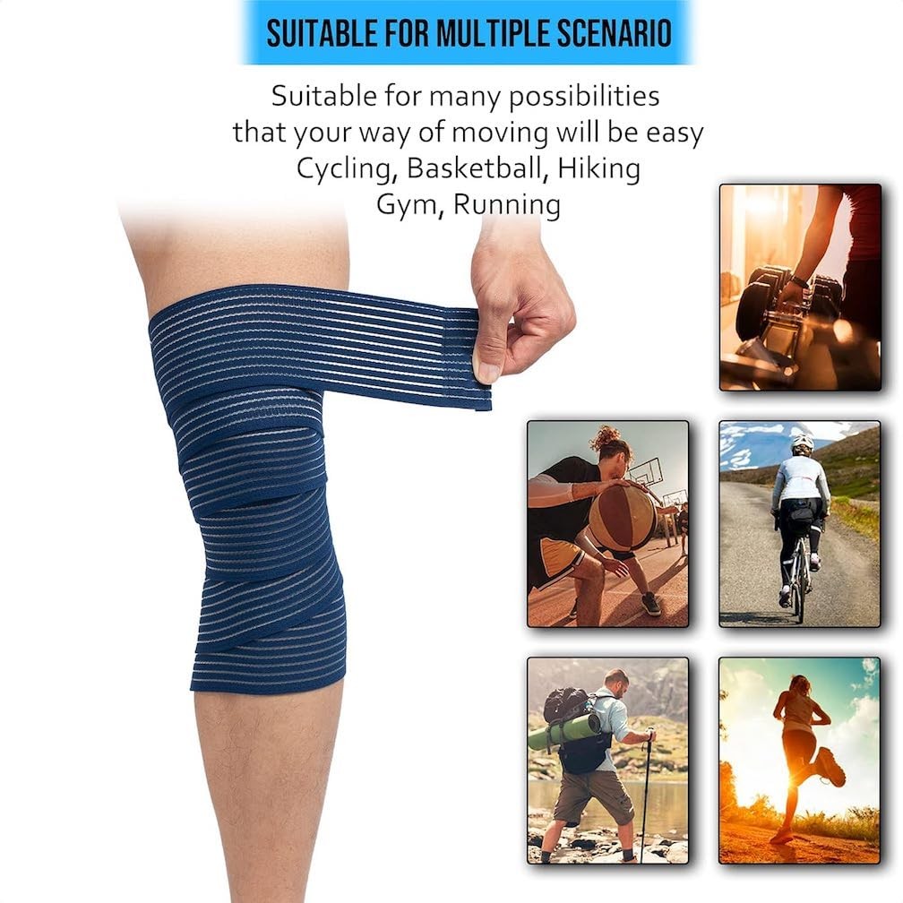 Extra Long Elastic Knee Wrap Compression Bandage Brace XX-Large, Navy Blue