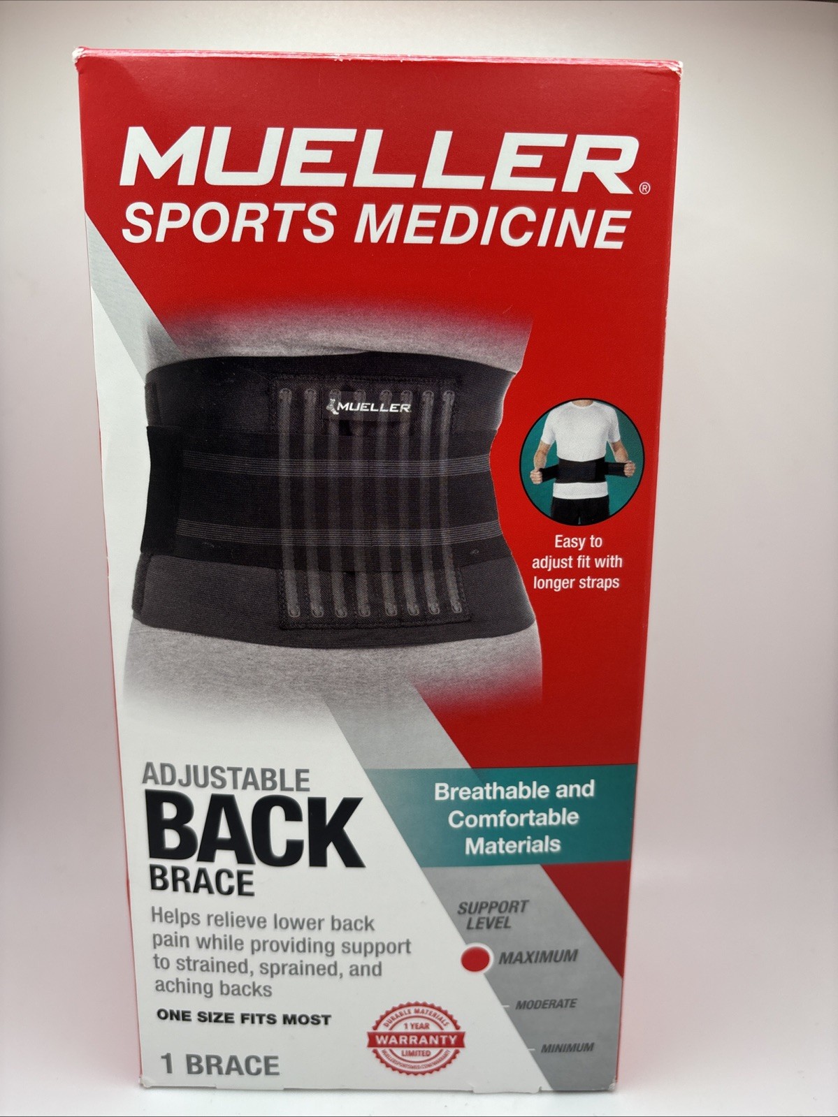 Mueller Adjustable Back Brace Support Belt One Size Fits Most DamageBox New
