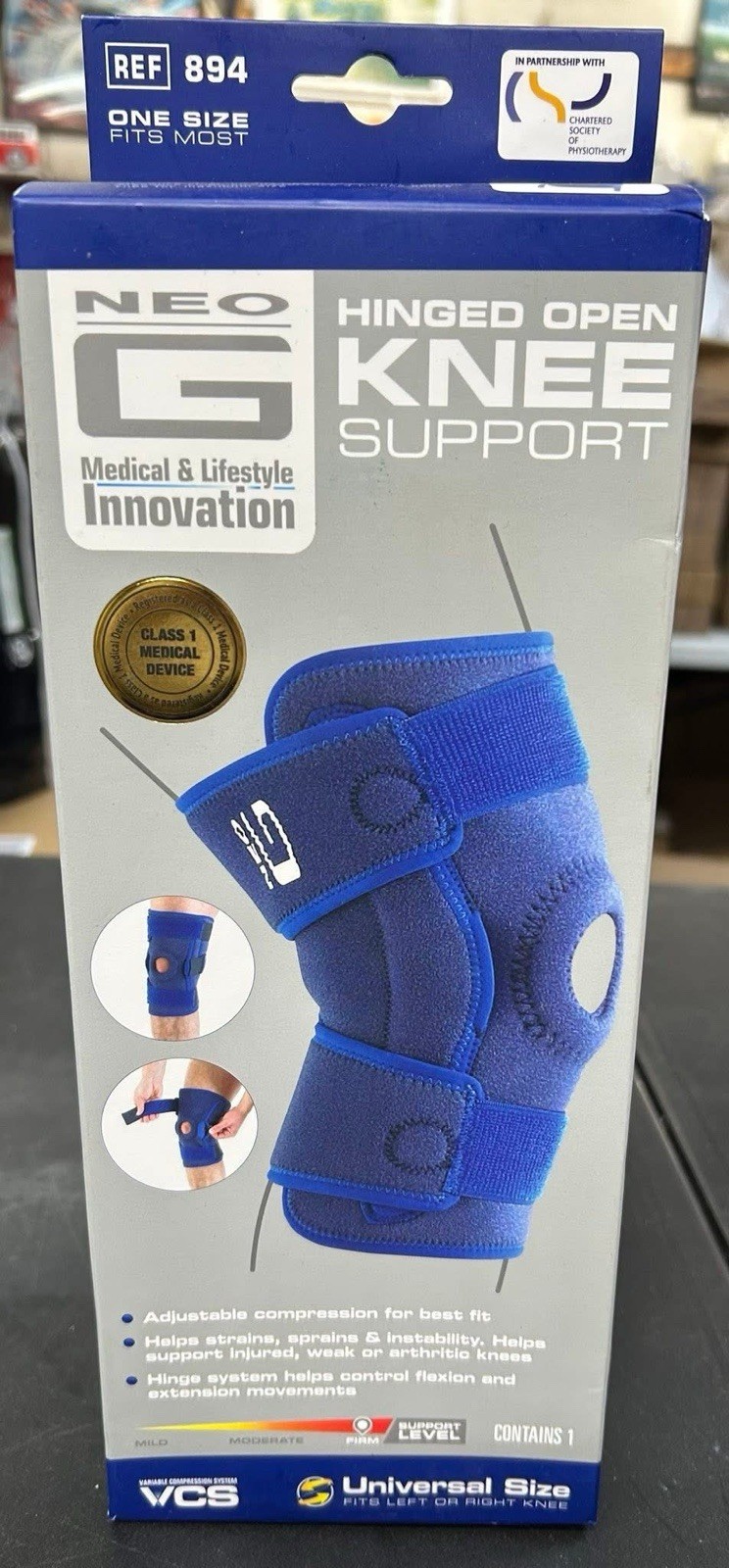 Neo G Hinged Knee Brace Support Firm Universal Size Ref 894 Blue Sealed New