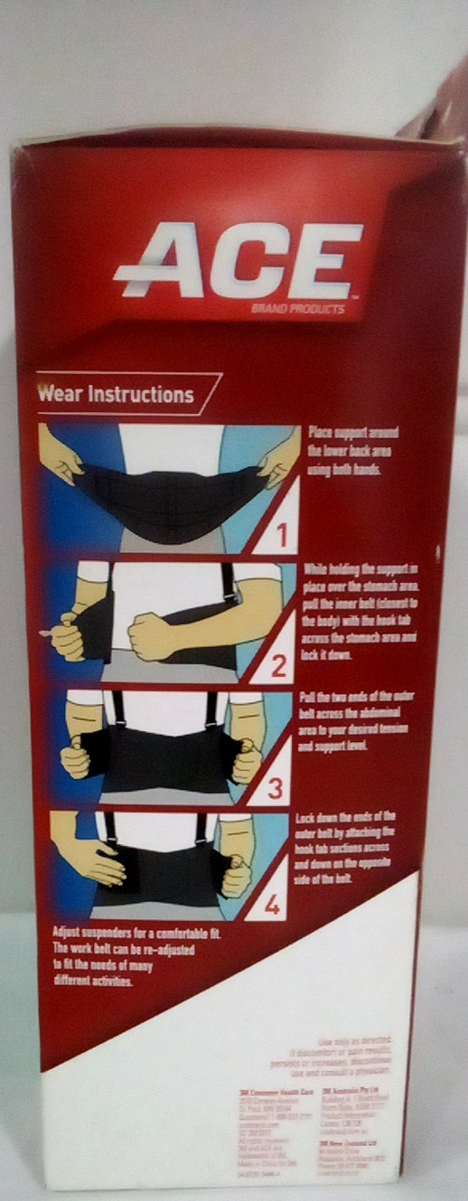 3M ACE Work back Belt with Removable Suspenders Size ADJ Support Level 2