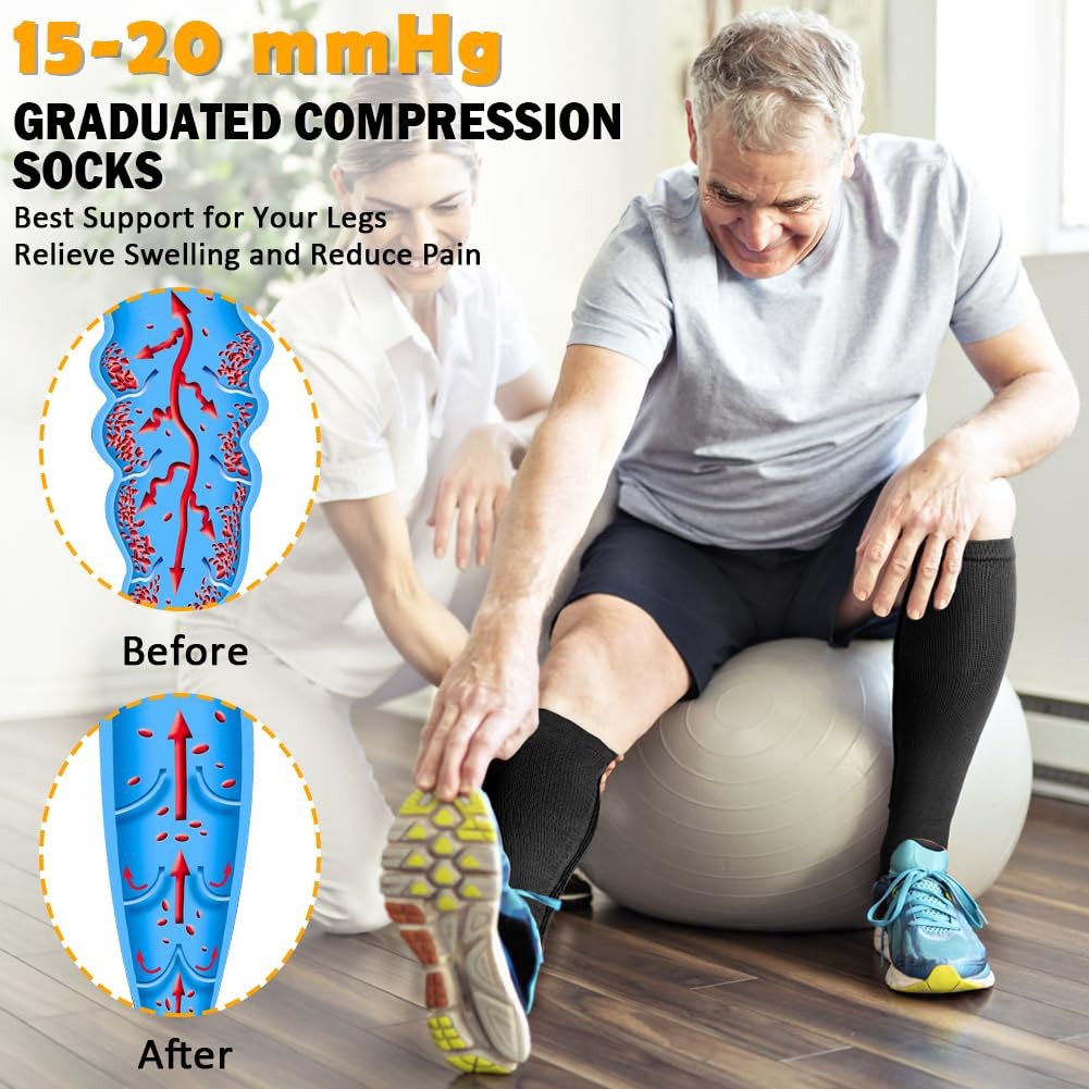 2 Pairs Compression Socks 15-20 mmHg Knee High Open Toe Support Socks