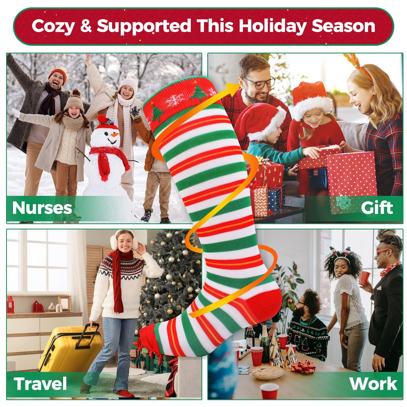 6 Pair Christmas Pattern Compression Socks for Women & Men, Cute Support Stoc…