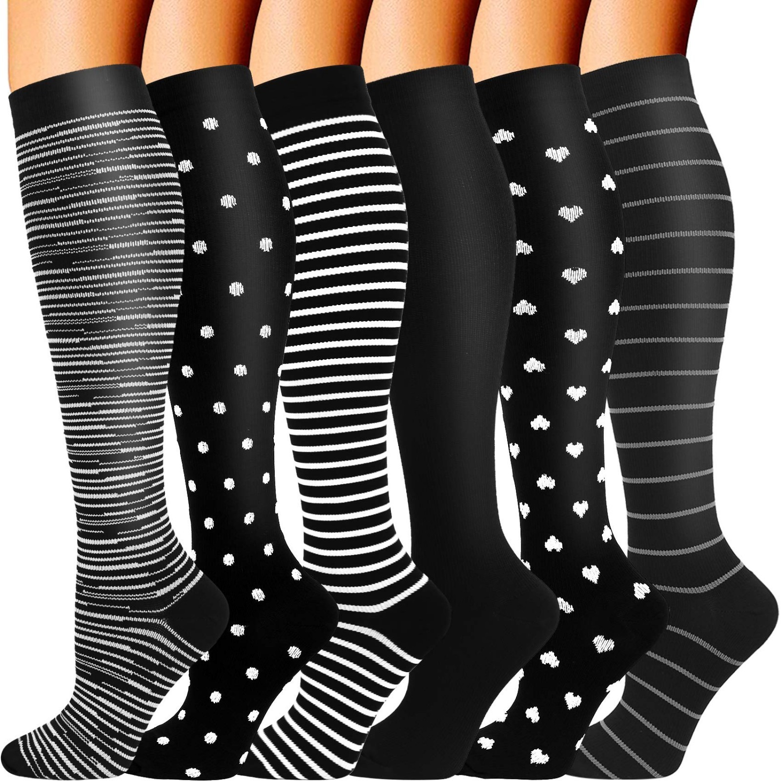 6 Pairs Knee High Compression Socks 20-30mmHg for Men & Women – Sports & Circula