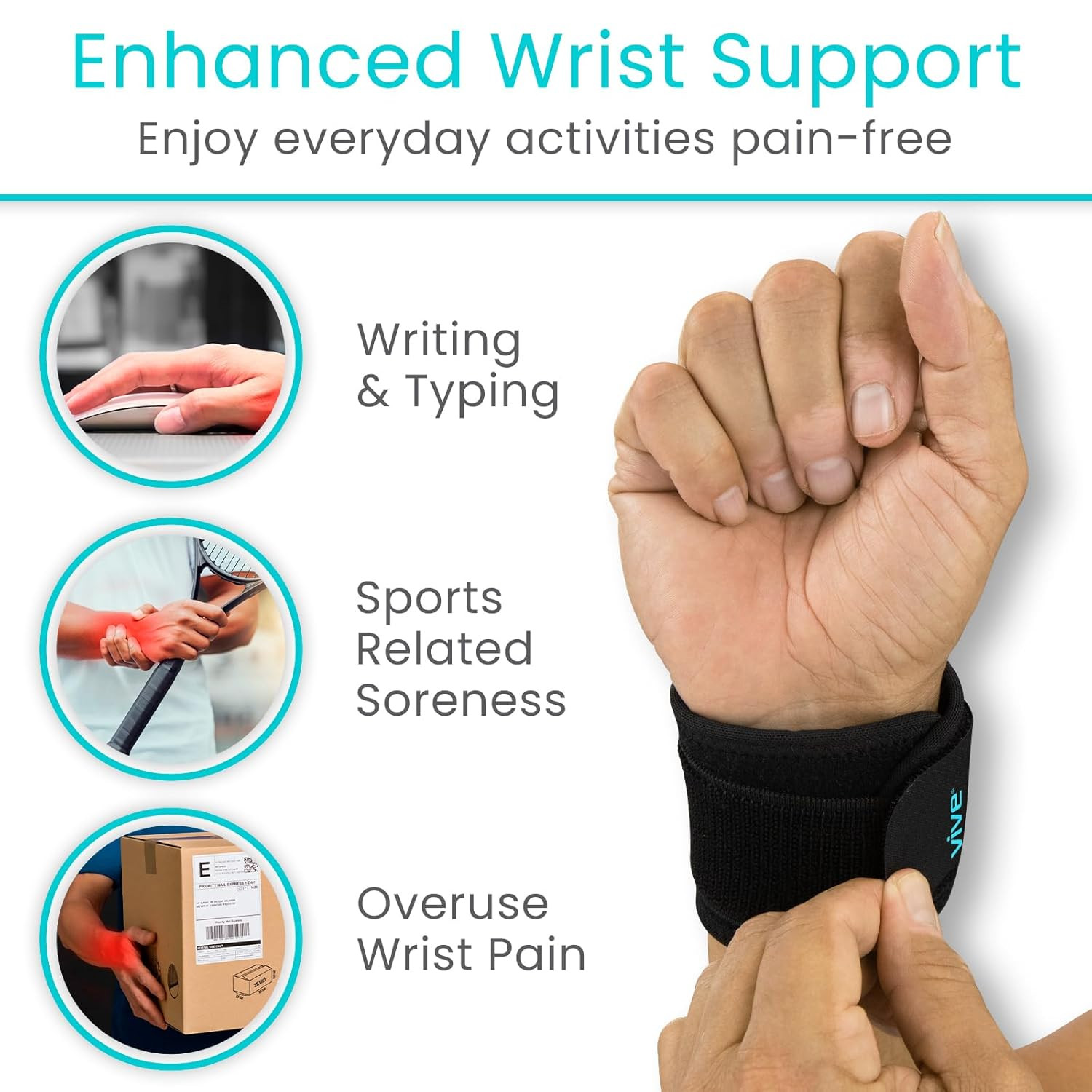Vive Wrist Support Wrap (2 Pack) – Band for Tennis, Working Out, Golf & Sports –