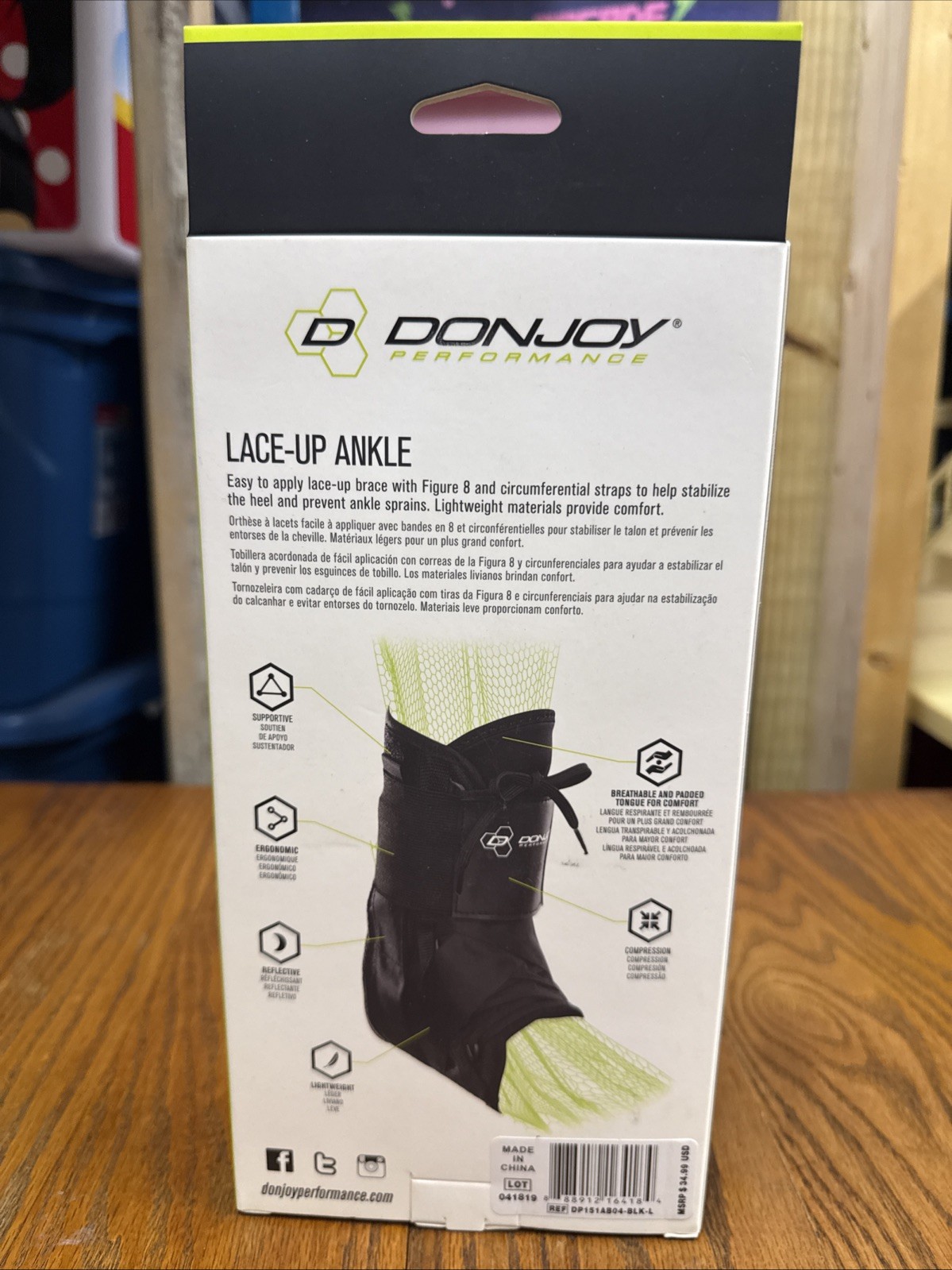 DonJoy Performance Lace-Up Ankle Brace L/Large Black Figure 8 straps NEW