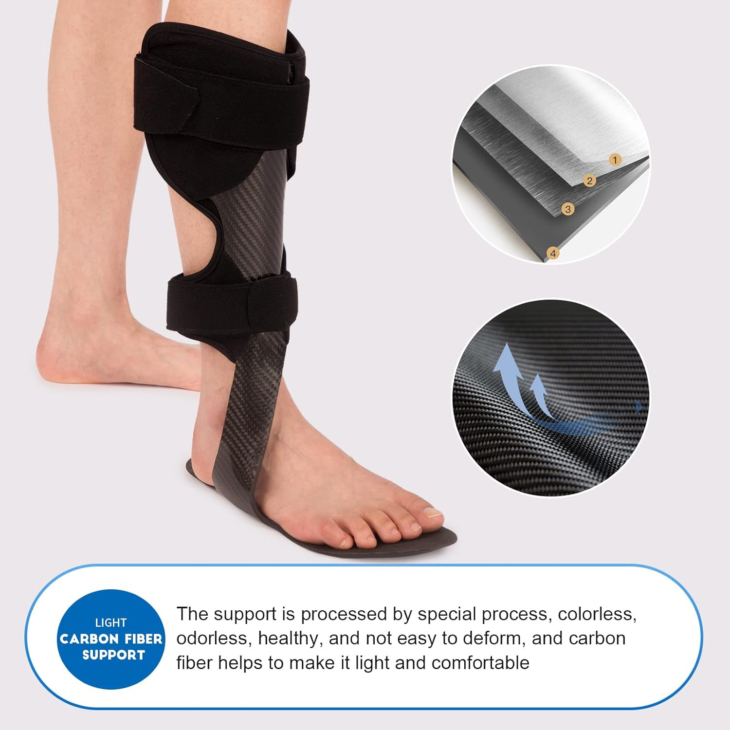 Lightweight Carbon Fiber AFO Brace for Drop Foot & Ankle Instability (Medium-Lef
