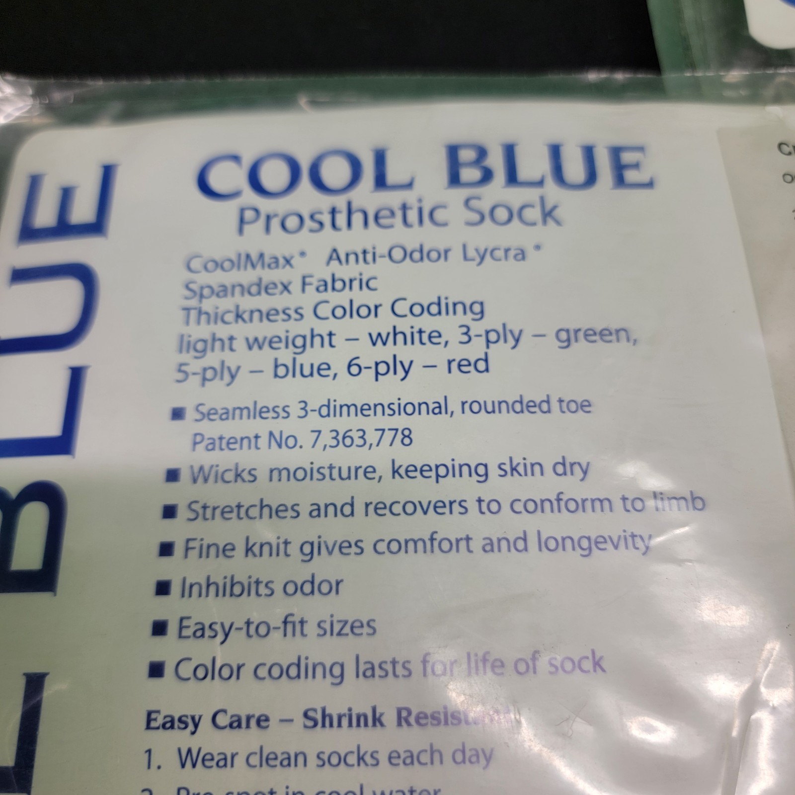 Lot Of 3 Cool Blue 5 Ply Prosthetic Socks 25 X 2.75 X 12 IN