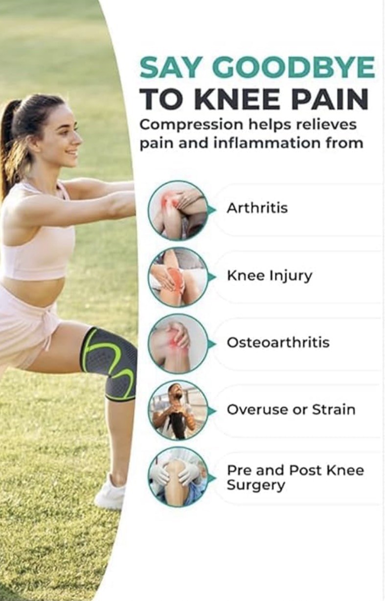 Modvel 2 Pack Knee Compression Sleeve for Pain Relief – Size L – Green