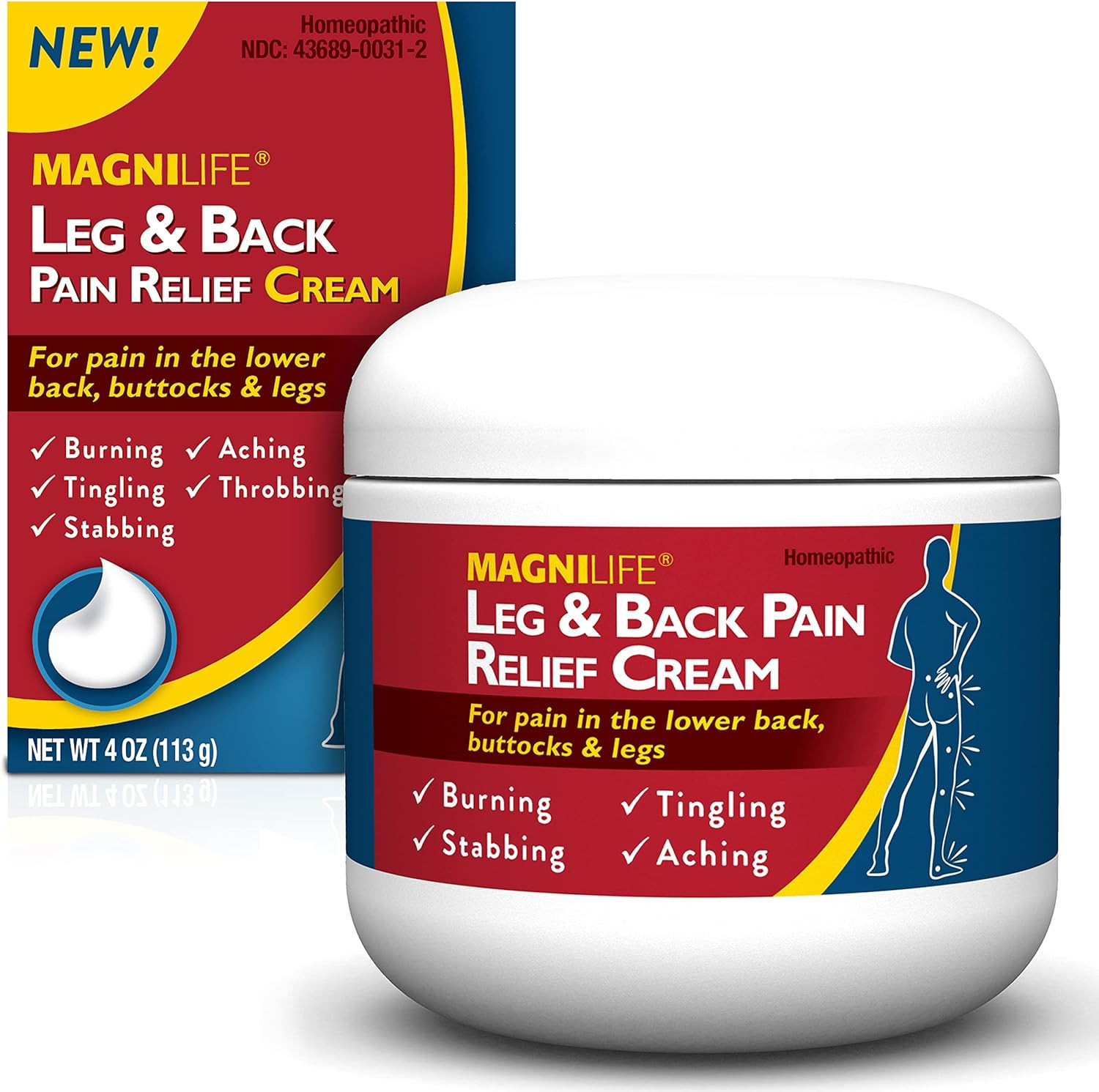 Leg & Back Pain Relief Cream (4 Oz), Topical Support for Leg Pain & Lower Back D