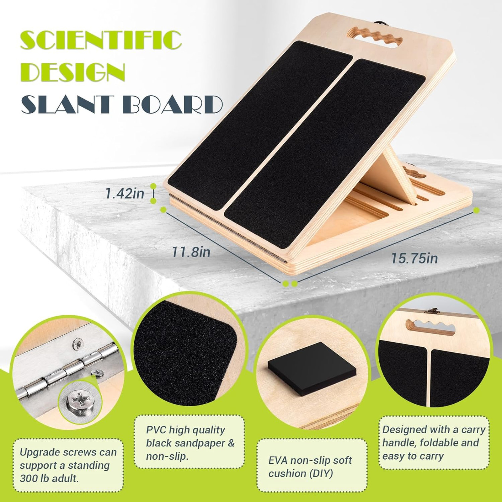 Calf Stretching Slant Board Adjustable Wooden Incline Balance Board With