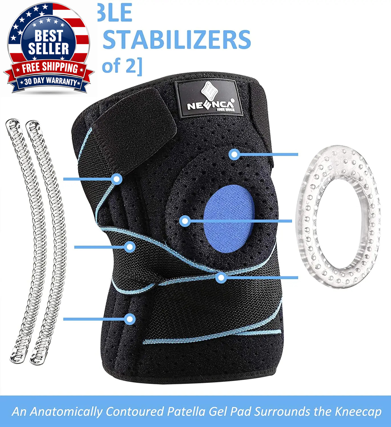Knee Braces for Pain Men & Women with Patella Gel Pad Side Stabilizers, Arthriti