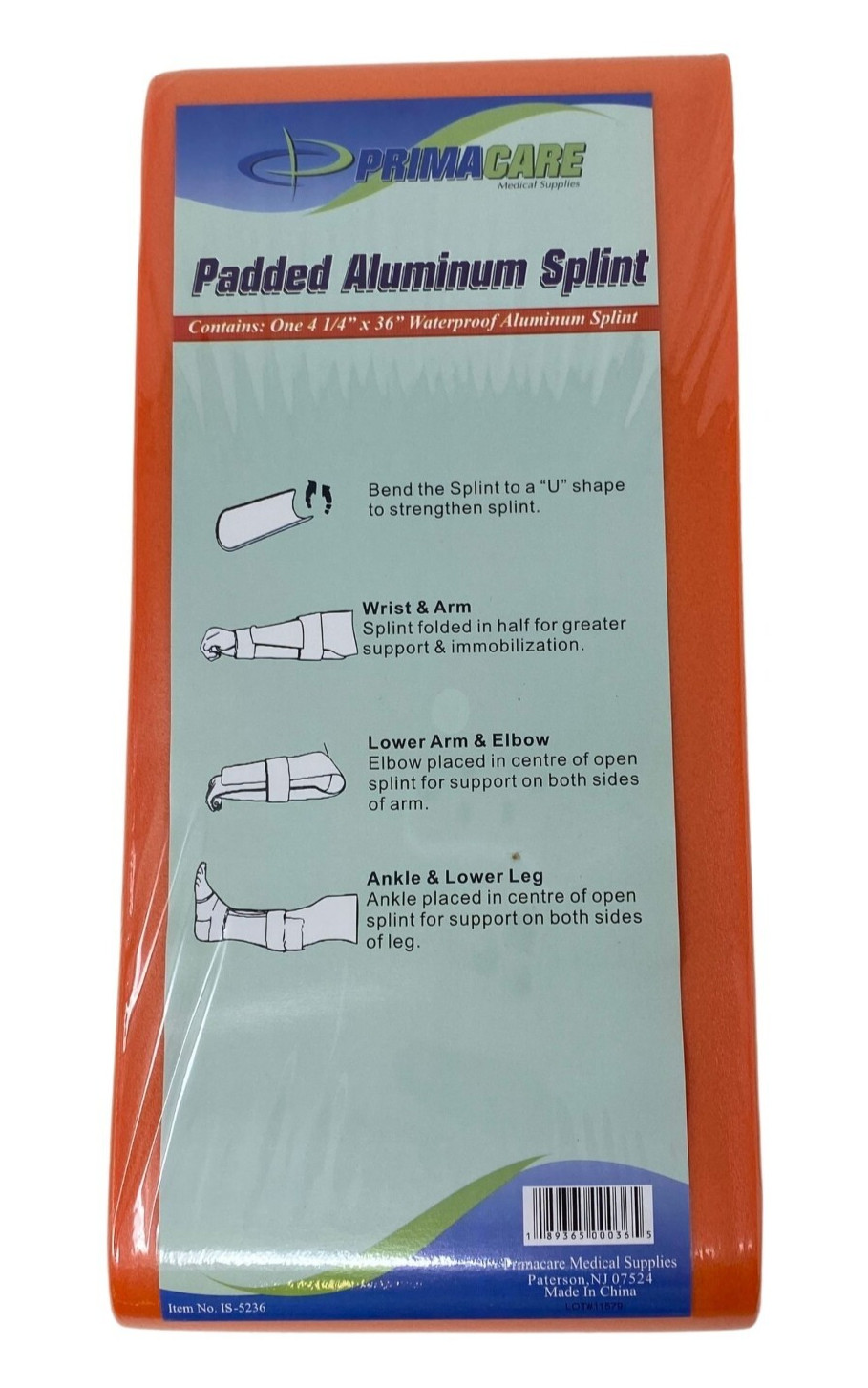 Primacare Medical Supplies IS-5236 Padded Aluminum Splint Orange 36 x 4-1/4 in