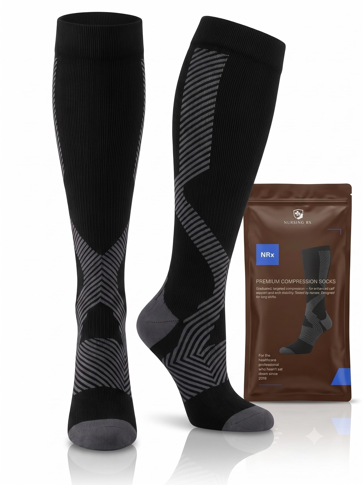NursingRx Compression Socks 14-18 mmHg | S/M (US Women 4-9 / Men 4-8), Black