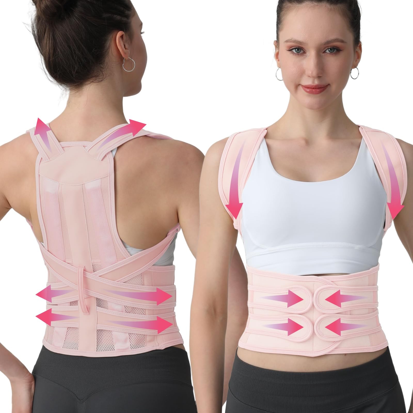 LuxuMach Posture Corrector for Women and Men, Adjustable Shoulder Large, Pink