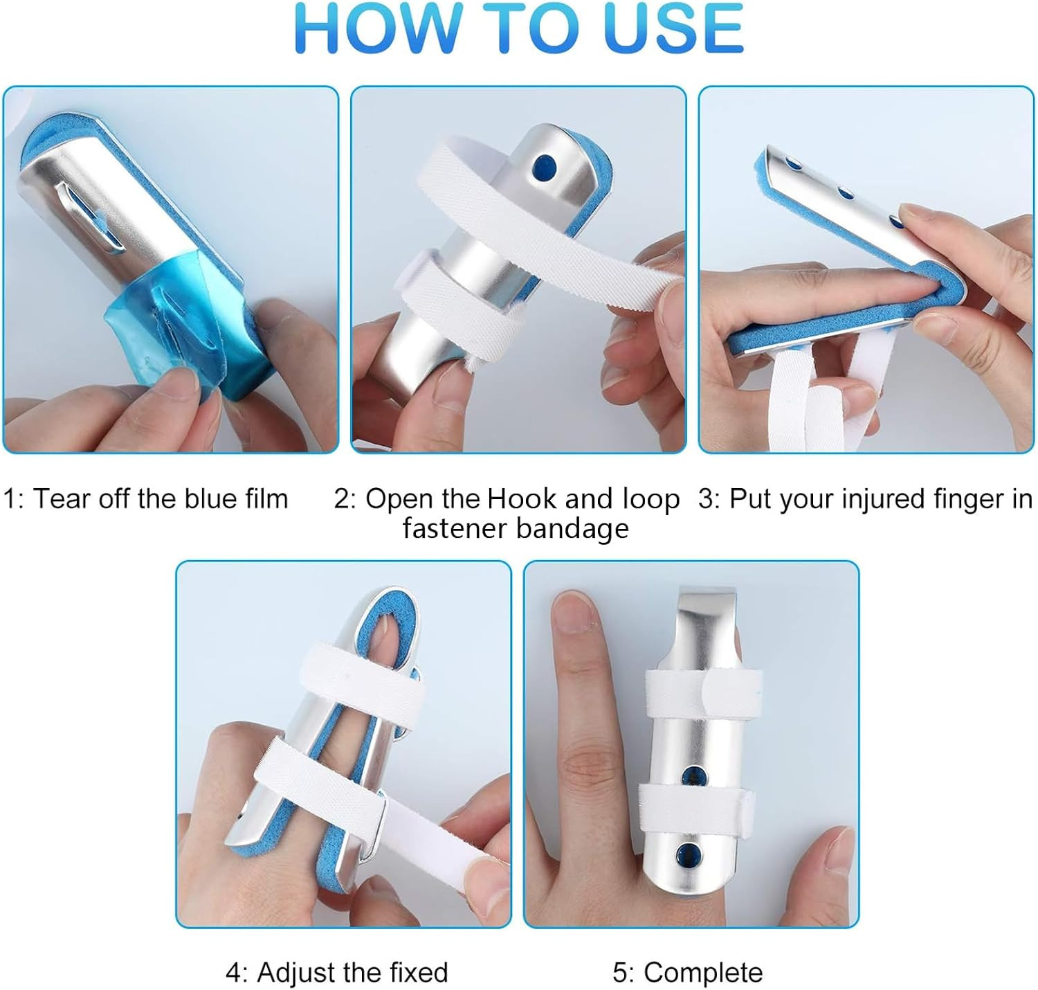 10 Pieces Finger Splint Metal Support Brace with Foam 3 Size,Blue | For Broke…