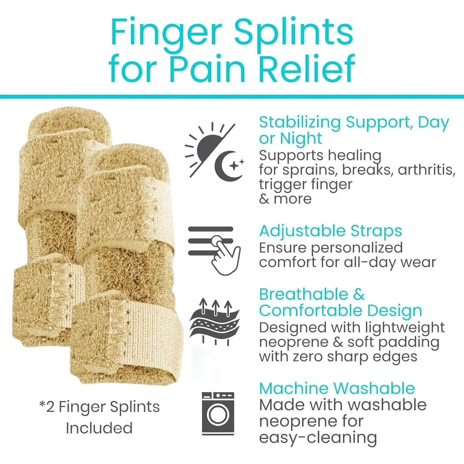 Vive Finger Splint (2 Pack) – Universal Finger Straightener – Broken and Trigger