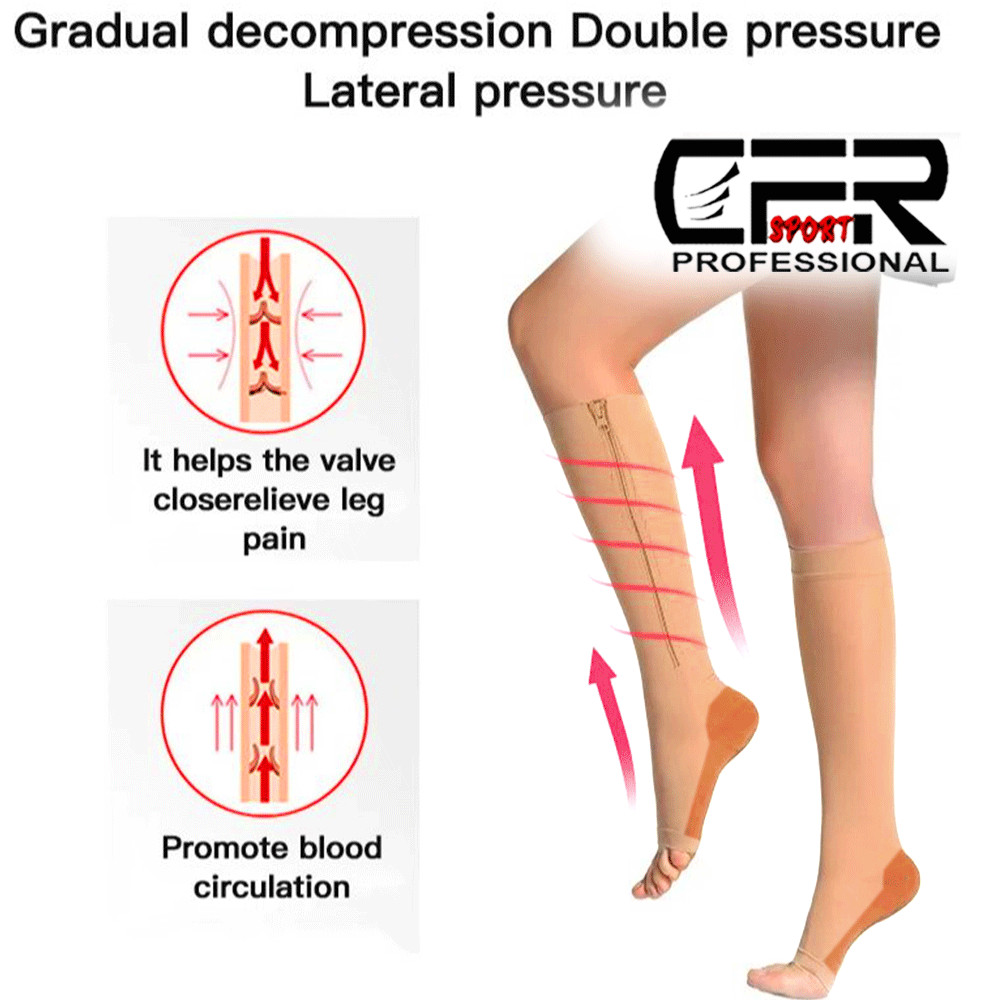Copper Open Toe Compression Socks Zipper Leg Calf Ankle Support Men Women Foot