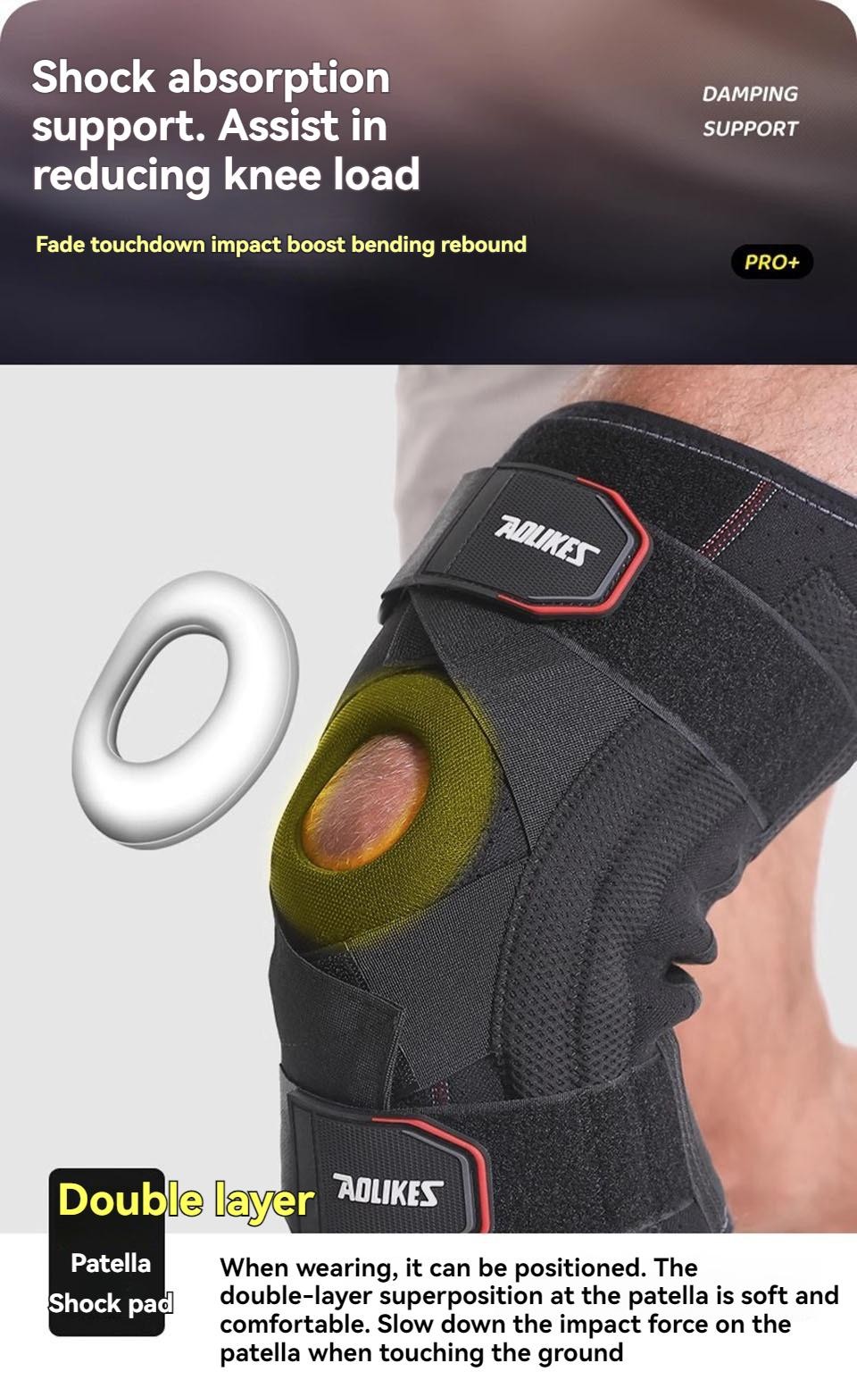 Aolikes 1pcs Knee Brace Knee Support Non Slip Shock Absorption Compression Knee