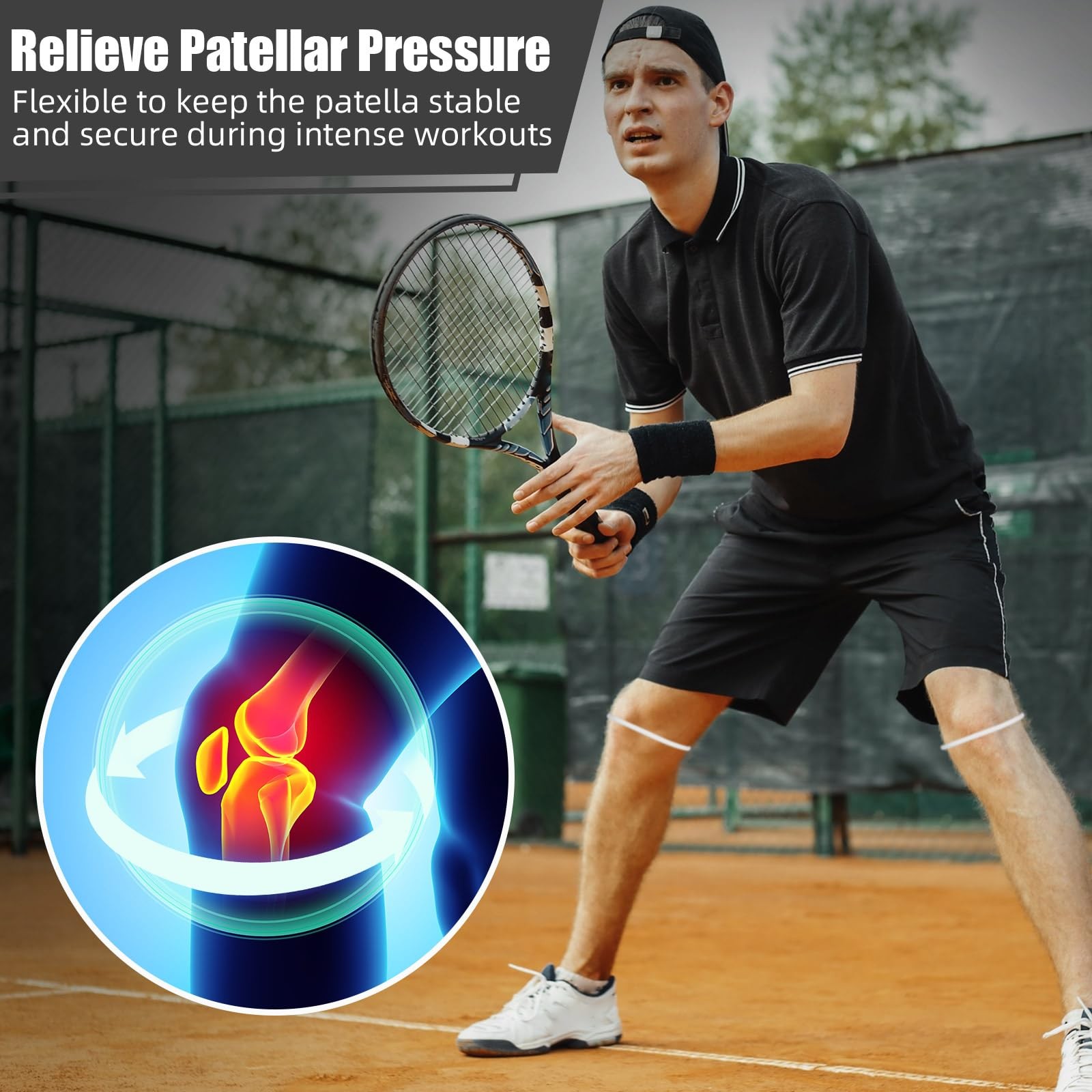 Patella Knee Strap Support 2 White Silicone Brace Pain Running Fitness Basketbal