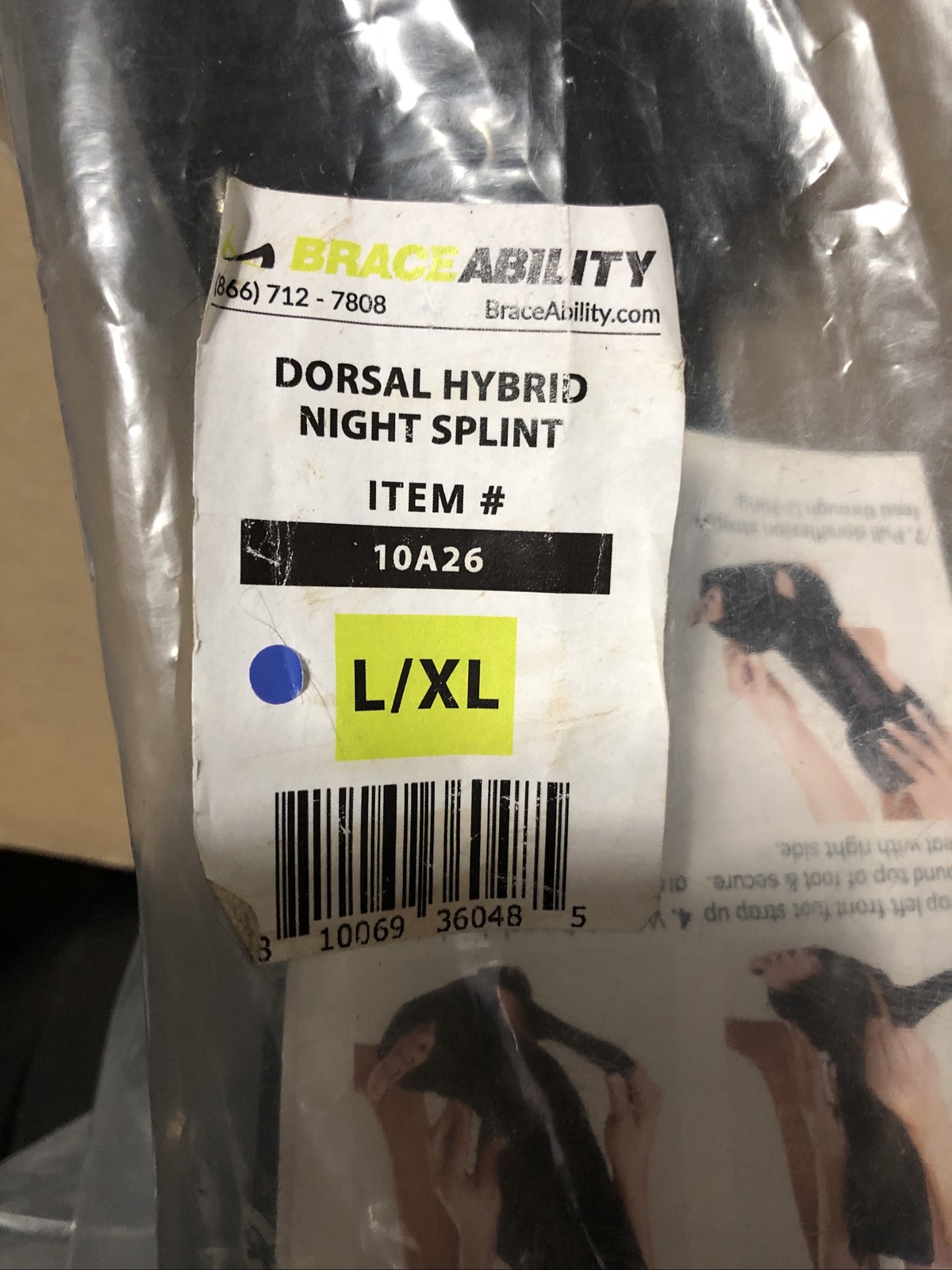 BraceAbility Dorsal Night Splint *OPEN BOX* Item #10A26 L/XL – Black