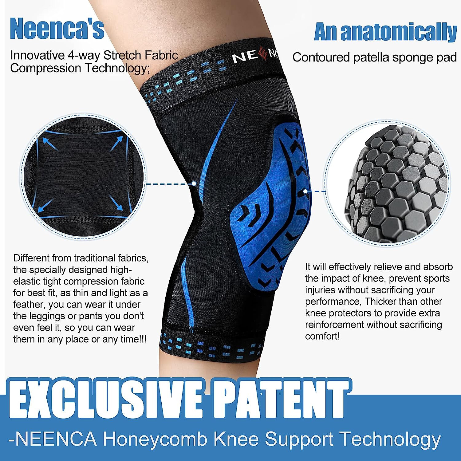 NEENCA Ultra-Thin Compression Knee Sleeves Knee Brace for Knee Pain Women Men
