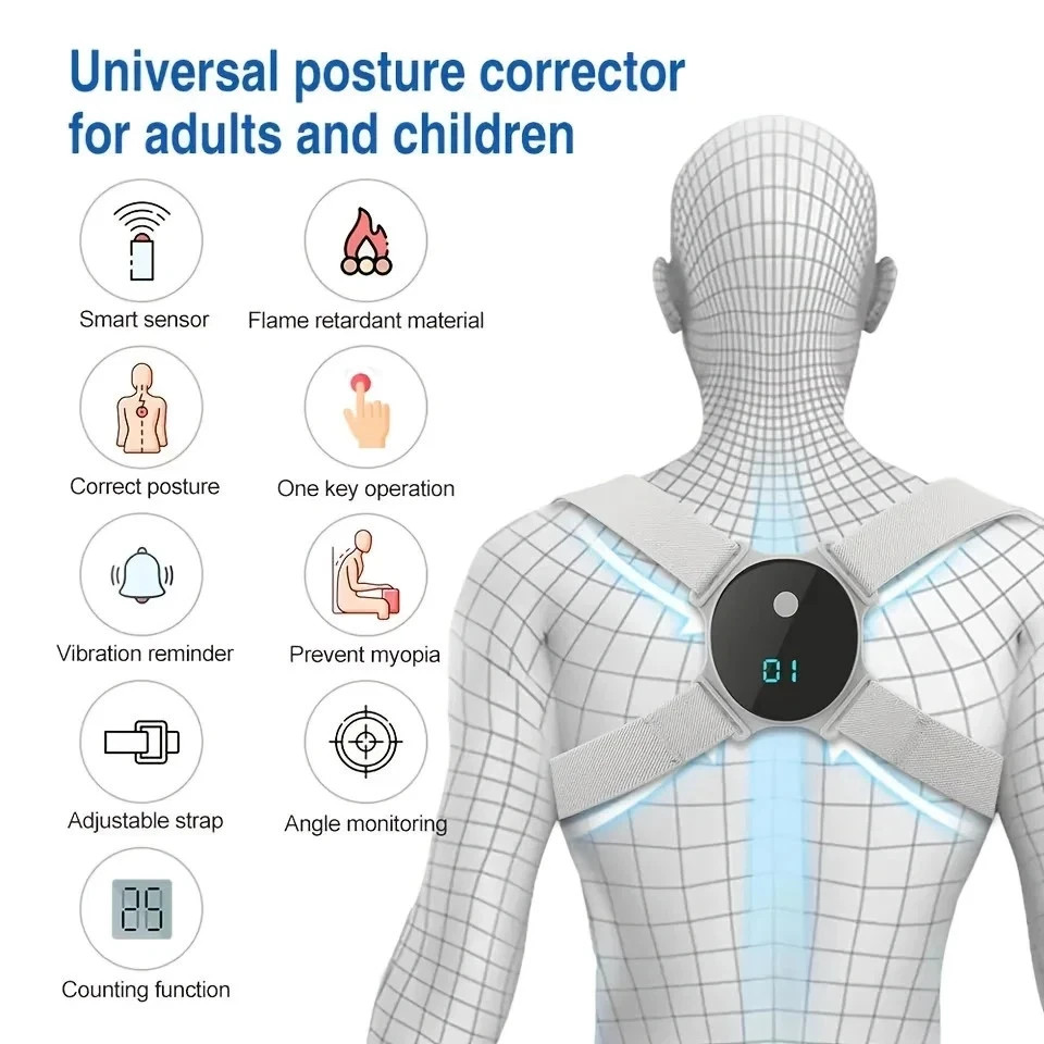 Smart Electric Posture Corrector Back Brace USB Rechargeable Vibration Sensor