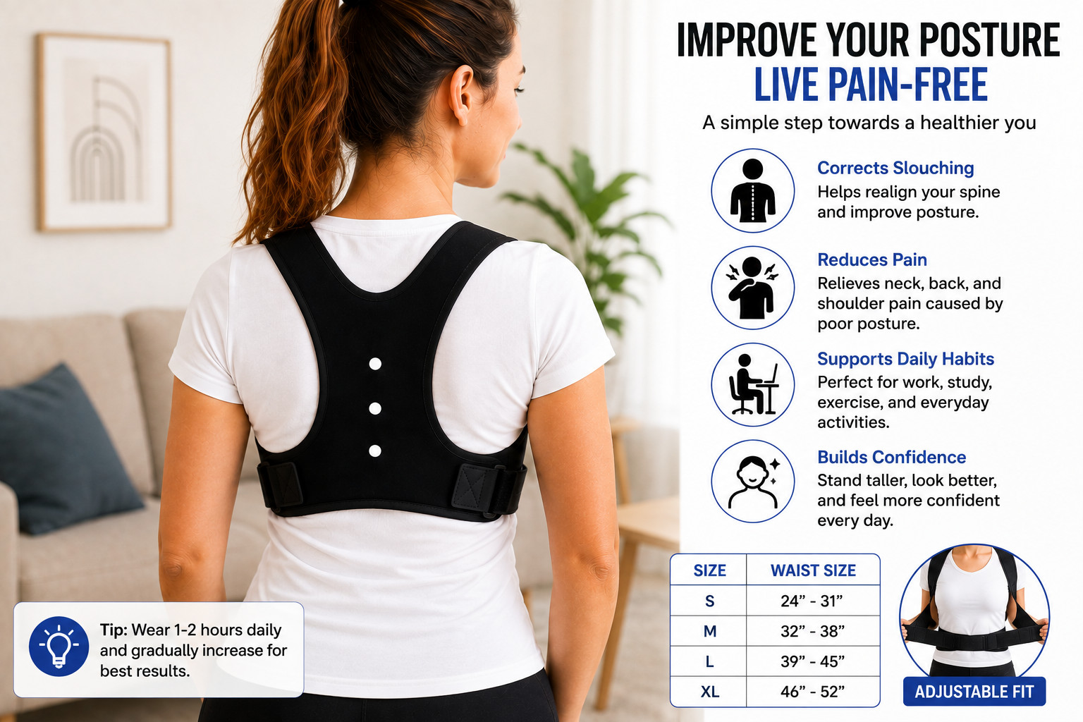 Back Posture Corrector Adjustable Brace for Women Men Shoulder Spine Support