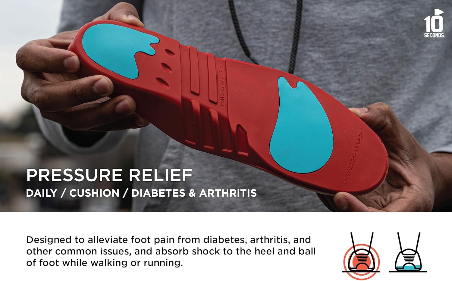 Cushioned Arch Support Shoe Inserts For Foot Pain Relief Medium Size M9 W11