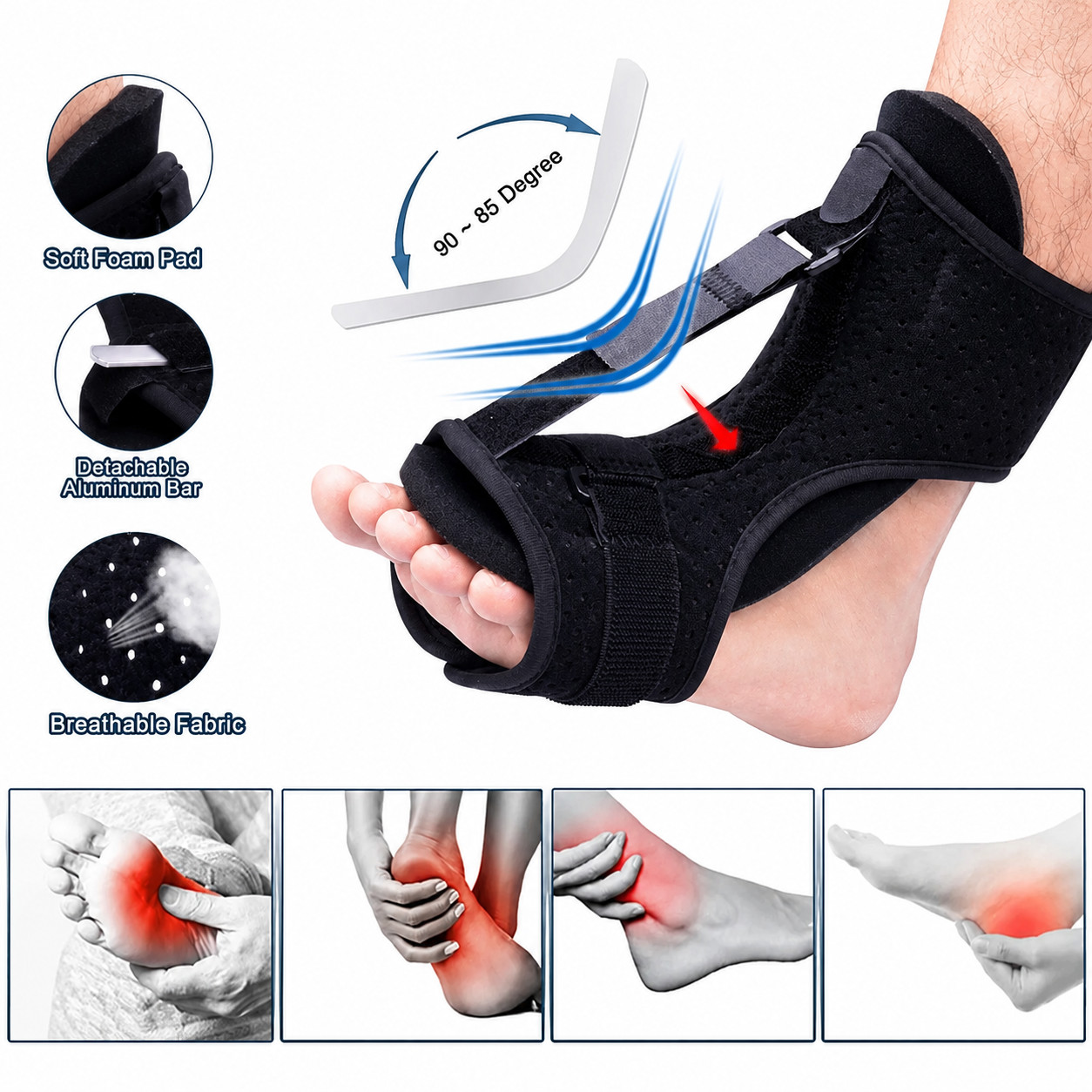 Plantar Fasciitis Night Splint Adjustable Foot Drop Ankle Brace Support Toe Pain