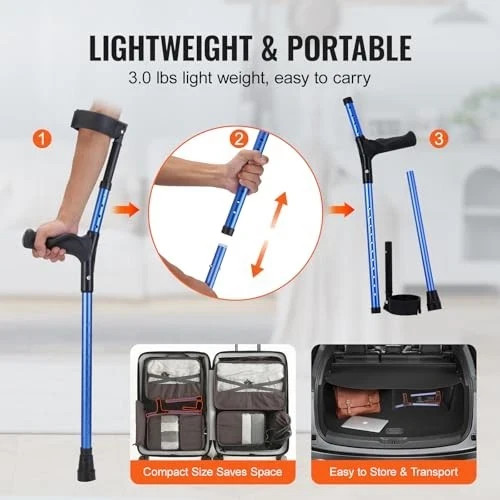 Forearm Crutches for Adults, 11-Level Height Adjustable Walking Crutches with 4-