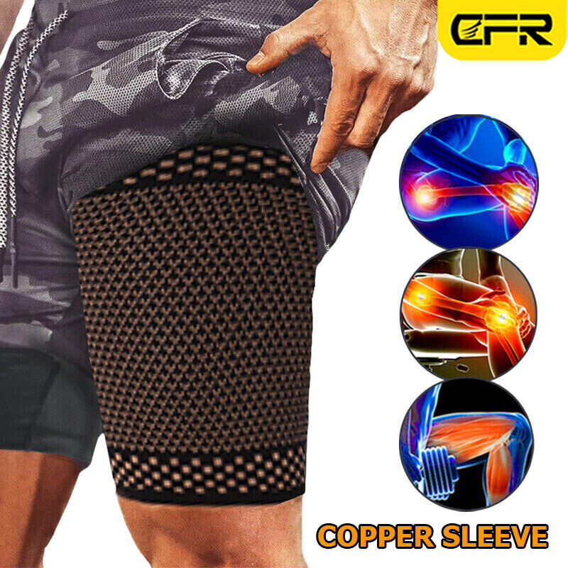 Copper Compression Thigh Hamstring Support Sleeve Brace Sport Upper Leg Pain US