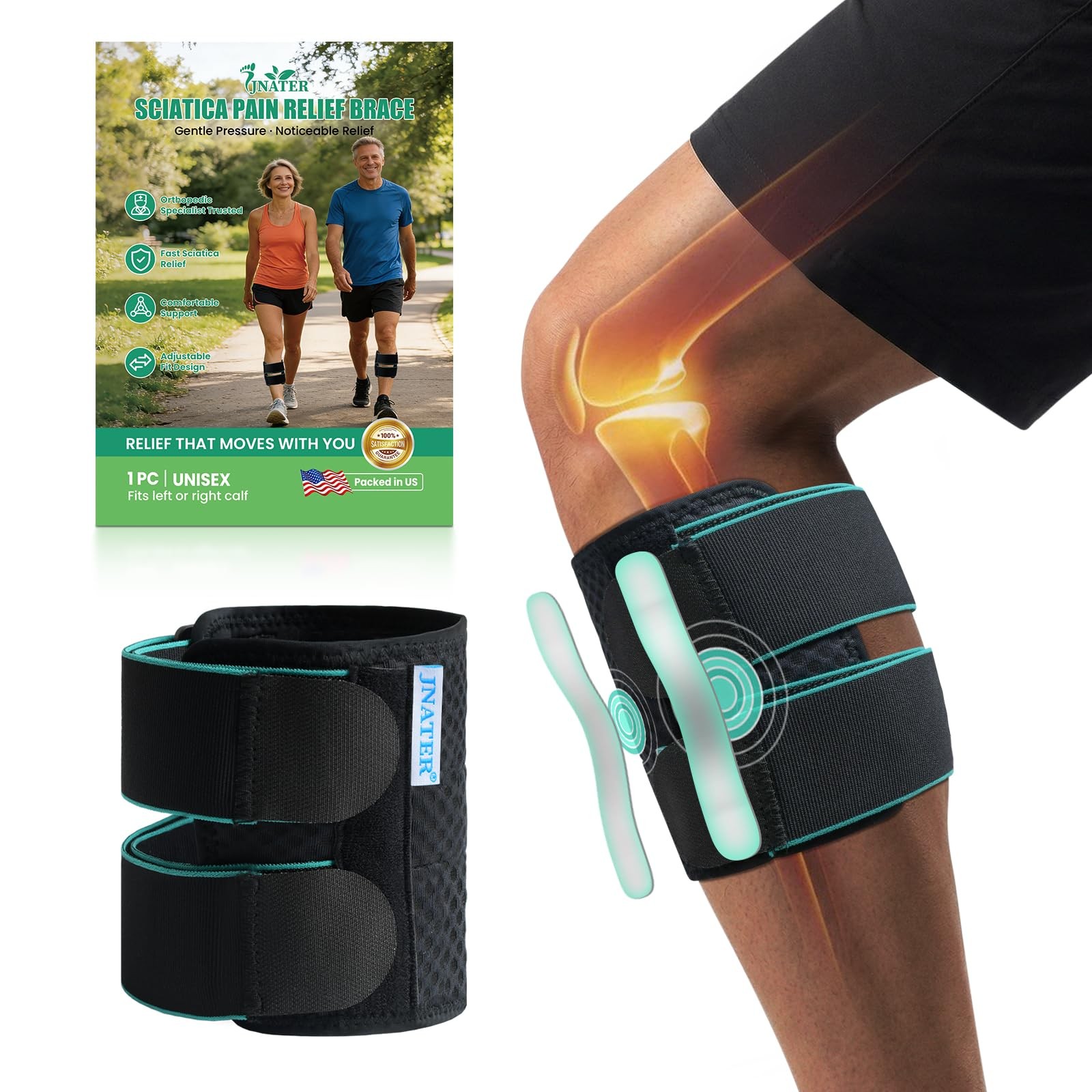 Sciatica Pain Relief Brace, Dual Pad Compression for Back, Hip & Knee