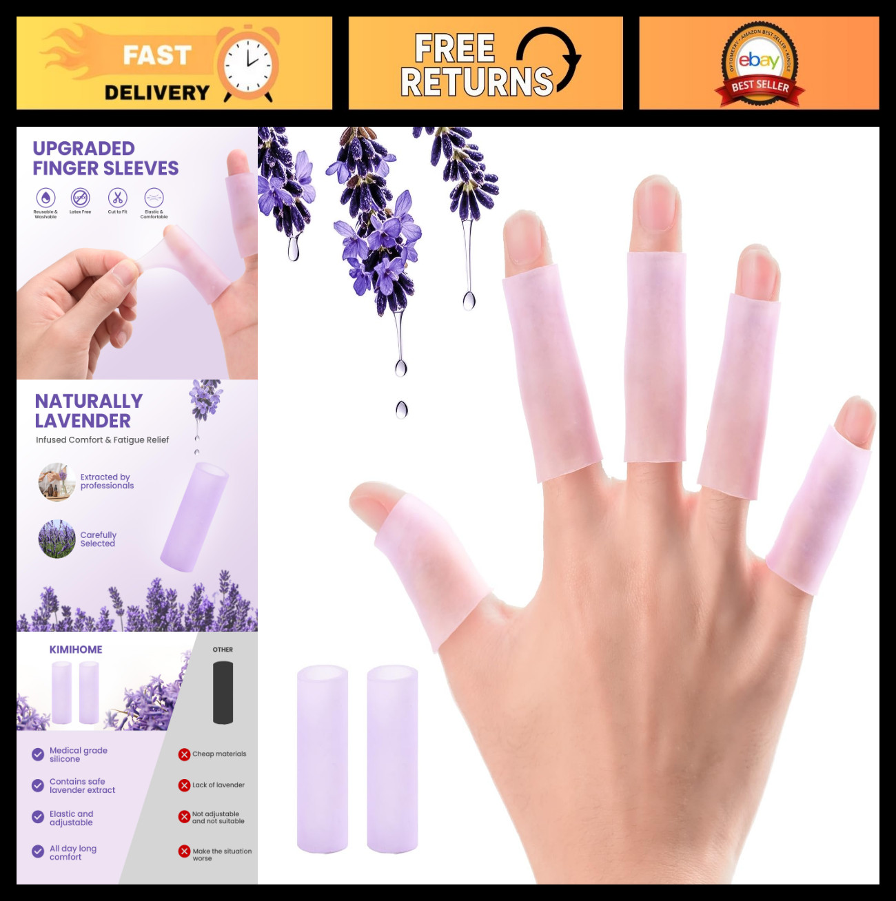 20 PCS Silicone Gel Finger Sleeves – Lavender Extract Cots for Cracking, Blister