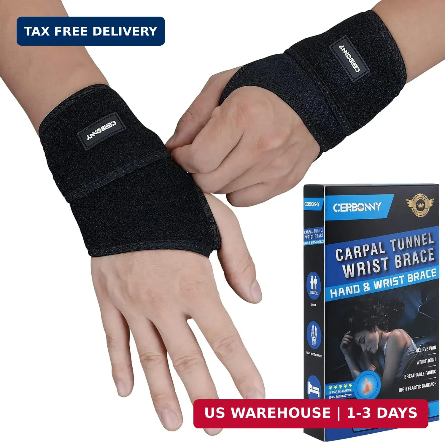CERBONNY Carpal Tunnel Wrist Brace,2Pack Wrist Support Brace Adjustable Wrist St