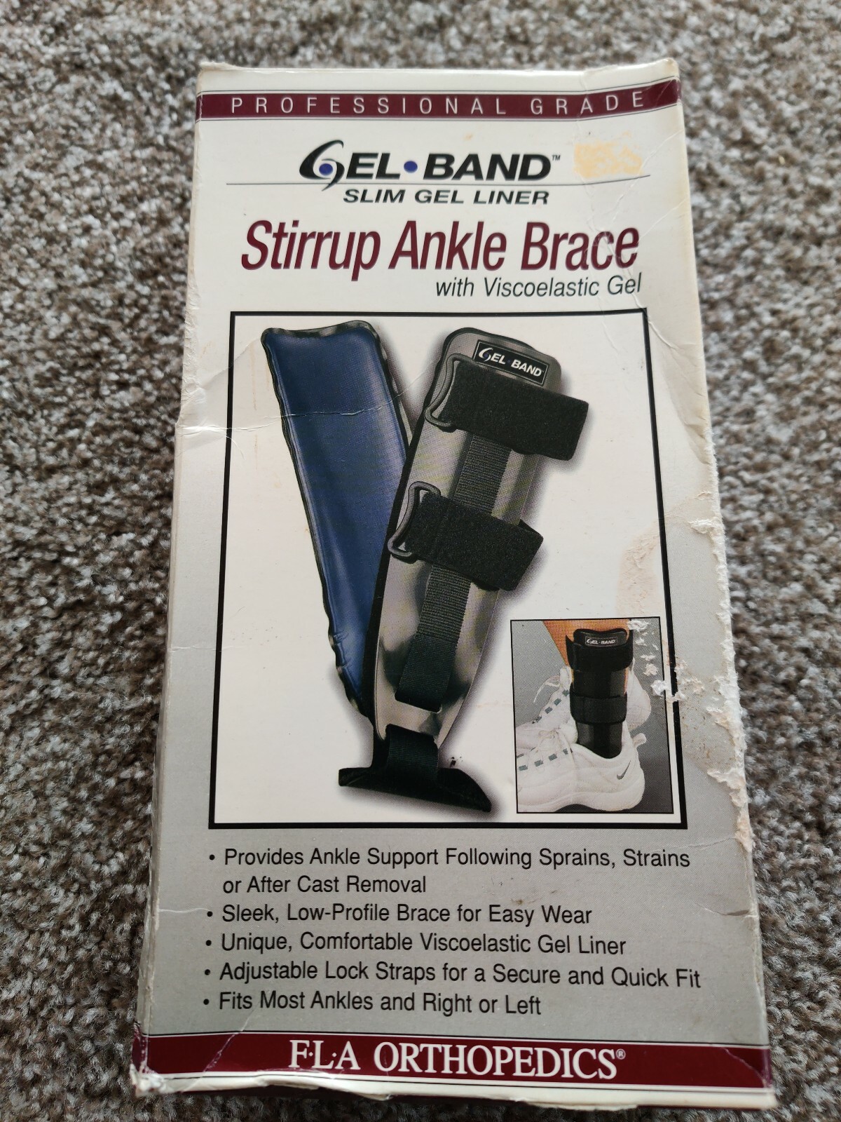 FLA ORTHO GEL BAND STIRRUP ANKLE BRACE SLIM GEL LINER with Viscoelastic Gel