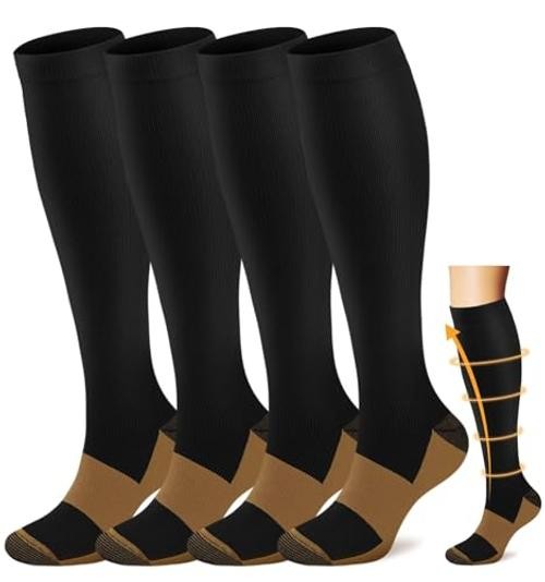 Copper Compression Socks Men & Women 4 Pairs,Best Large-X-Large A1 – Black