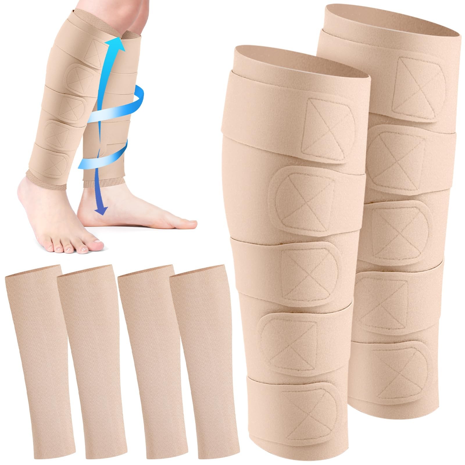 3 Pairs Lymphedema Compression Leg Wraps Adjustable Lower Leg Cover up Medica…